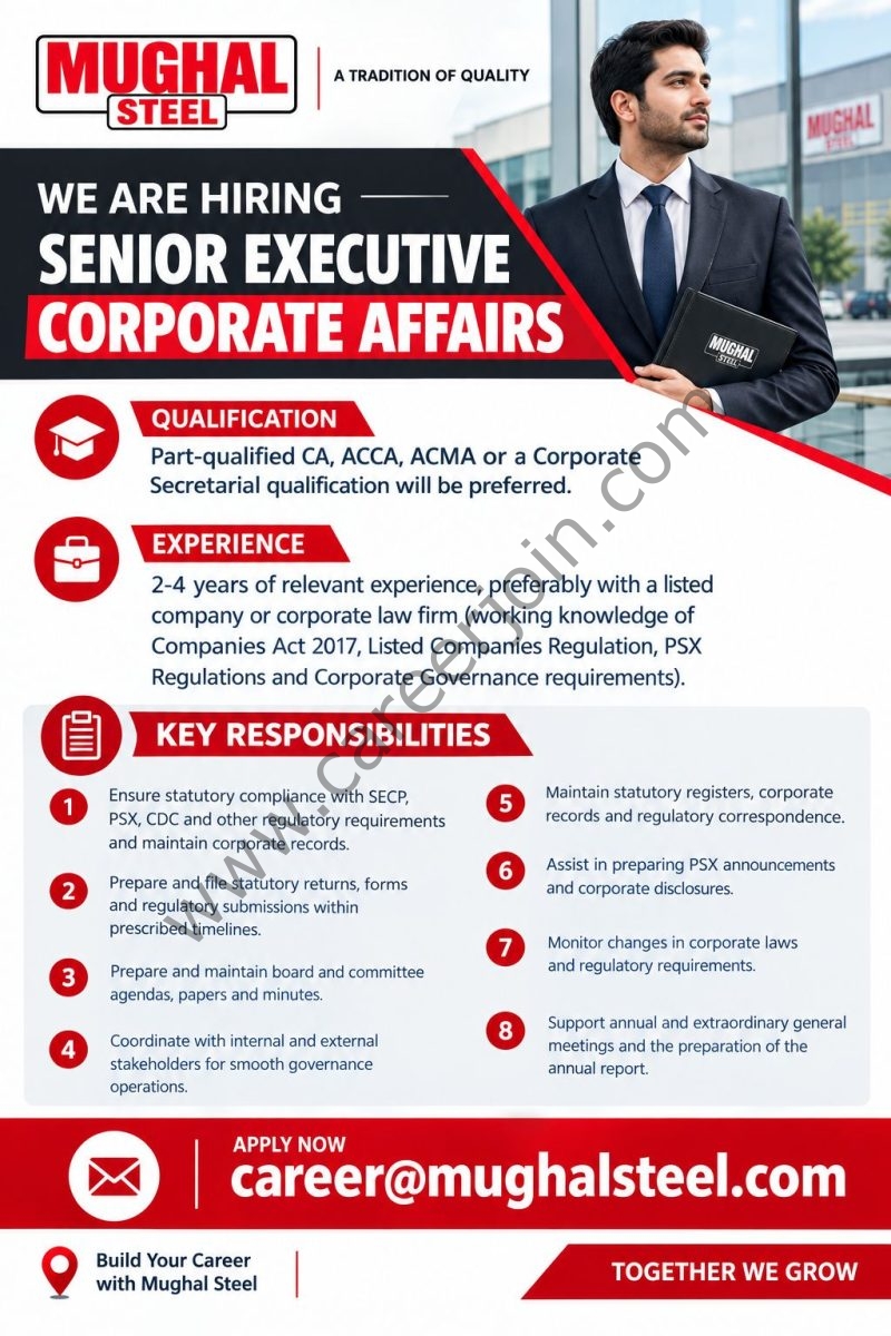 Mughal Steel Jobs Senior Executive Corporate Affairs 1