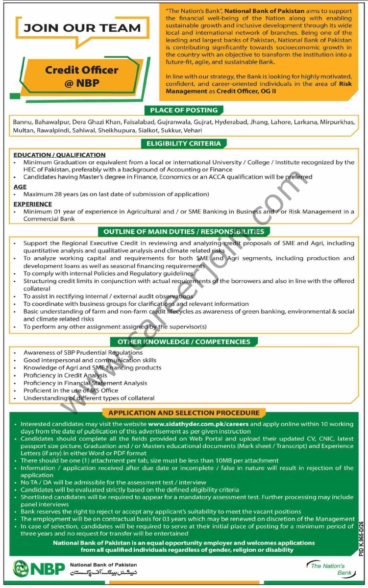 National Bank of Pakistan NBP Jobs 20 September 2026 Dawn 1