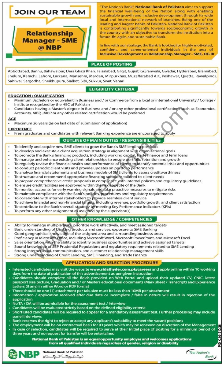 National Bank of Pakistan NBP Jobs 27 September 2026 Dawn 1