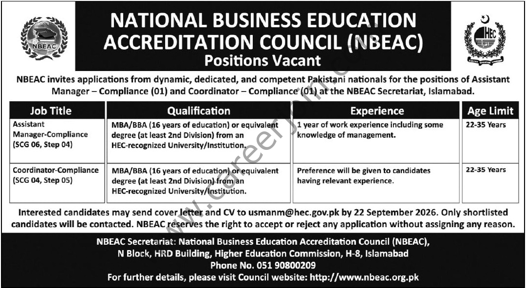 National Business Education Accreditation Council NBEAC Jobs 09 September 2026 Express Tribune 1