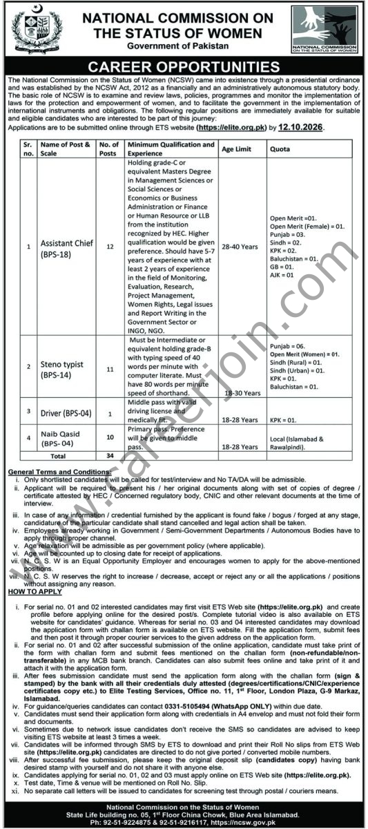 National Commission on The Status of Women Jobs 27 September 2026 Nawaiwaqt 1