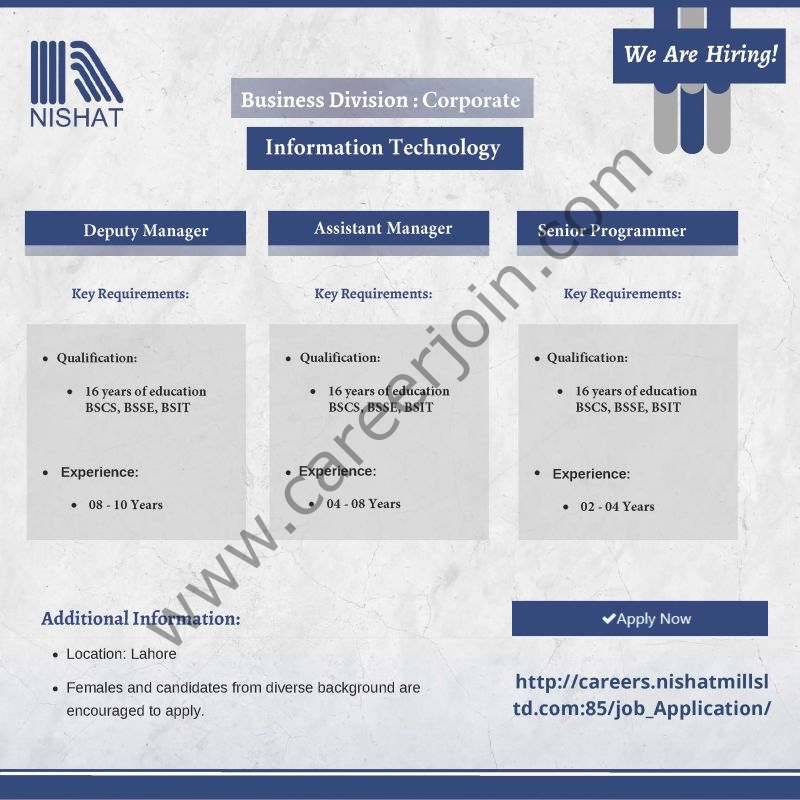 Nishat Mills Limited Jobs September 2026 1