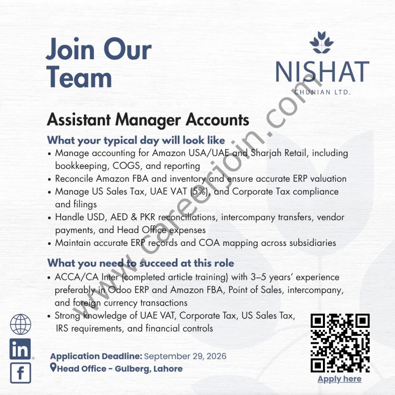 Nishat Chunian Limited Jobs Assistant Manager Accounts 1