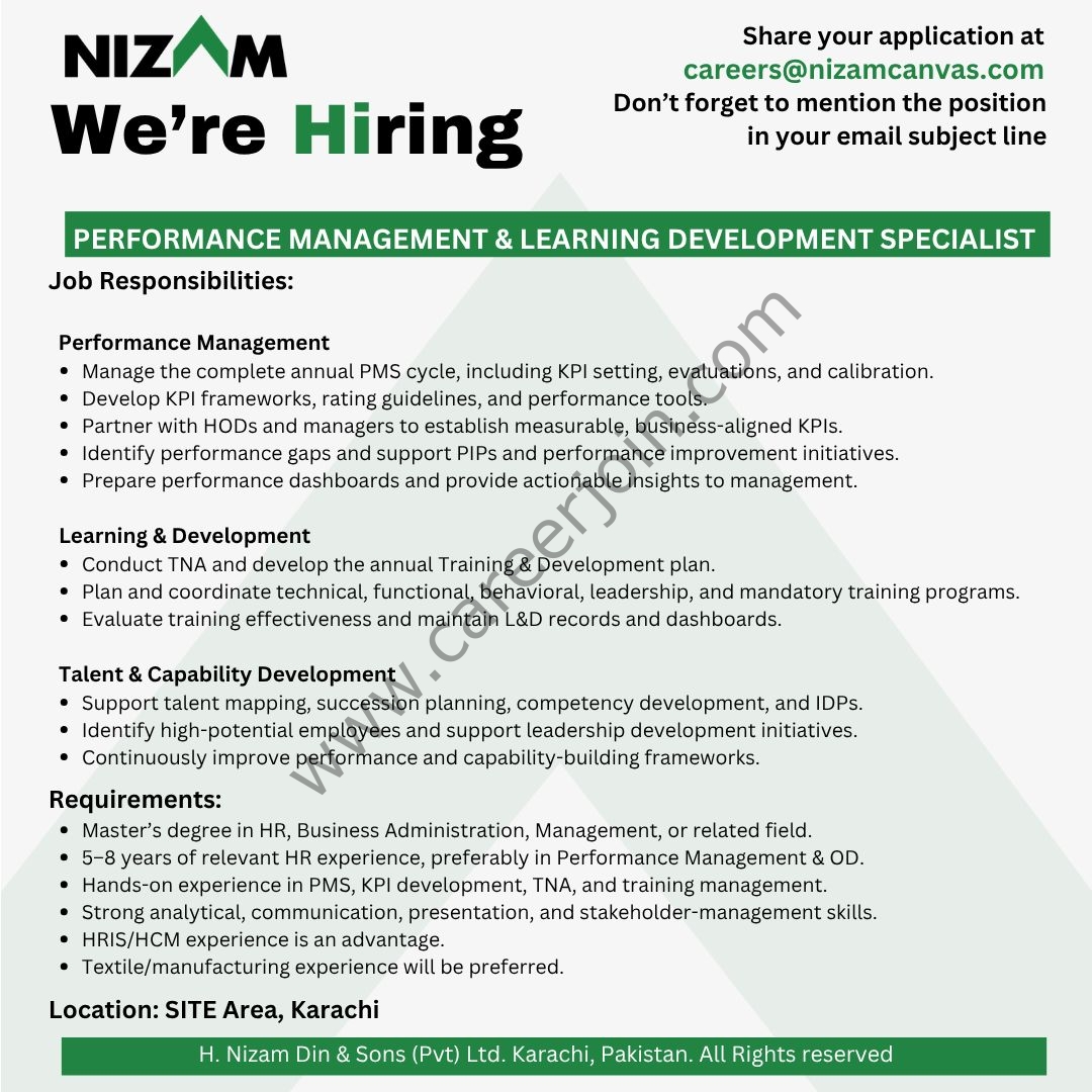 H Nizam Din & Sons (Pvt) Ltd Jobs Performance & Learning Development Specialist 1