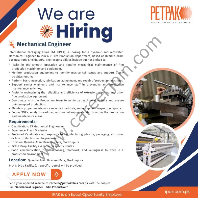 International Packaging Films Ltd (IPAK) Jobs Mechanical Engineer 1