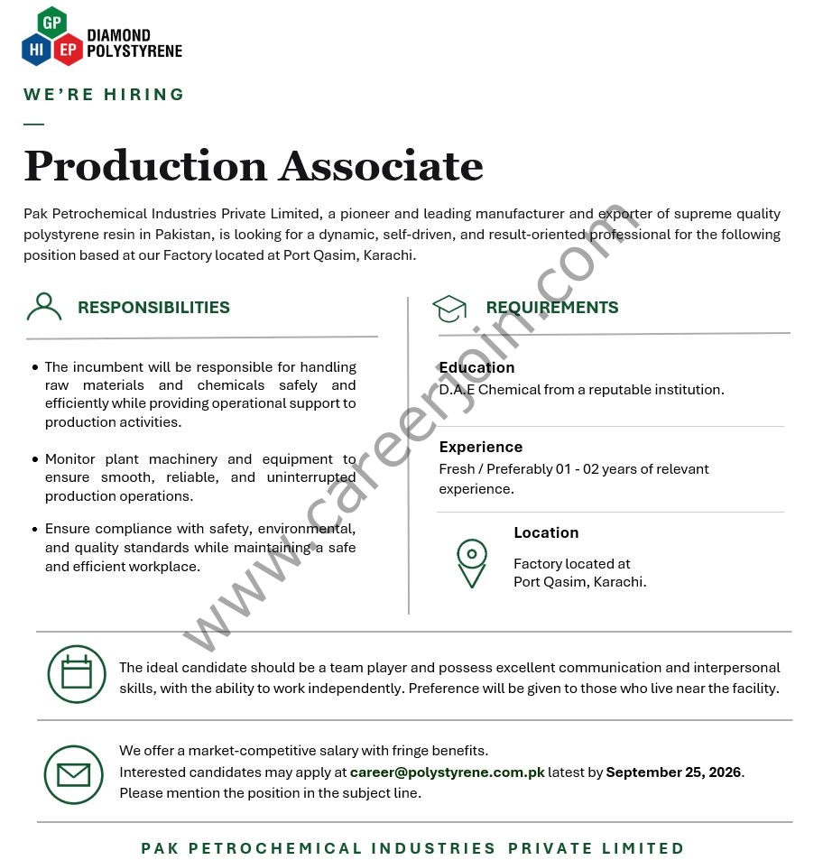 Pak Petrochemical Industries (Pvt) Ltd Jobs Production Associate 1