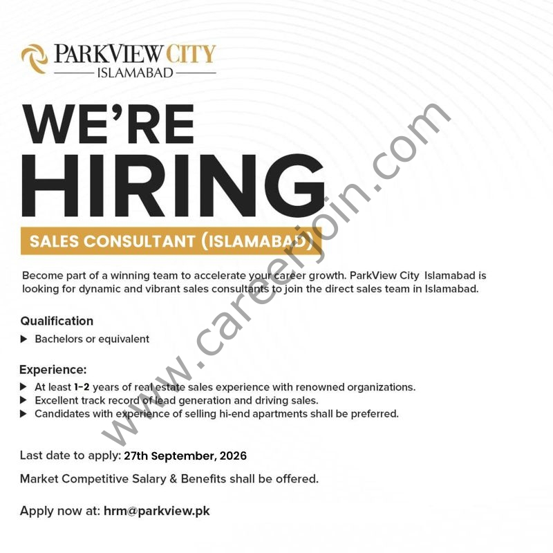 ParkView City Islamabad Jobs Sales Consultants 1