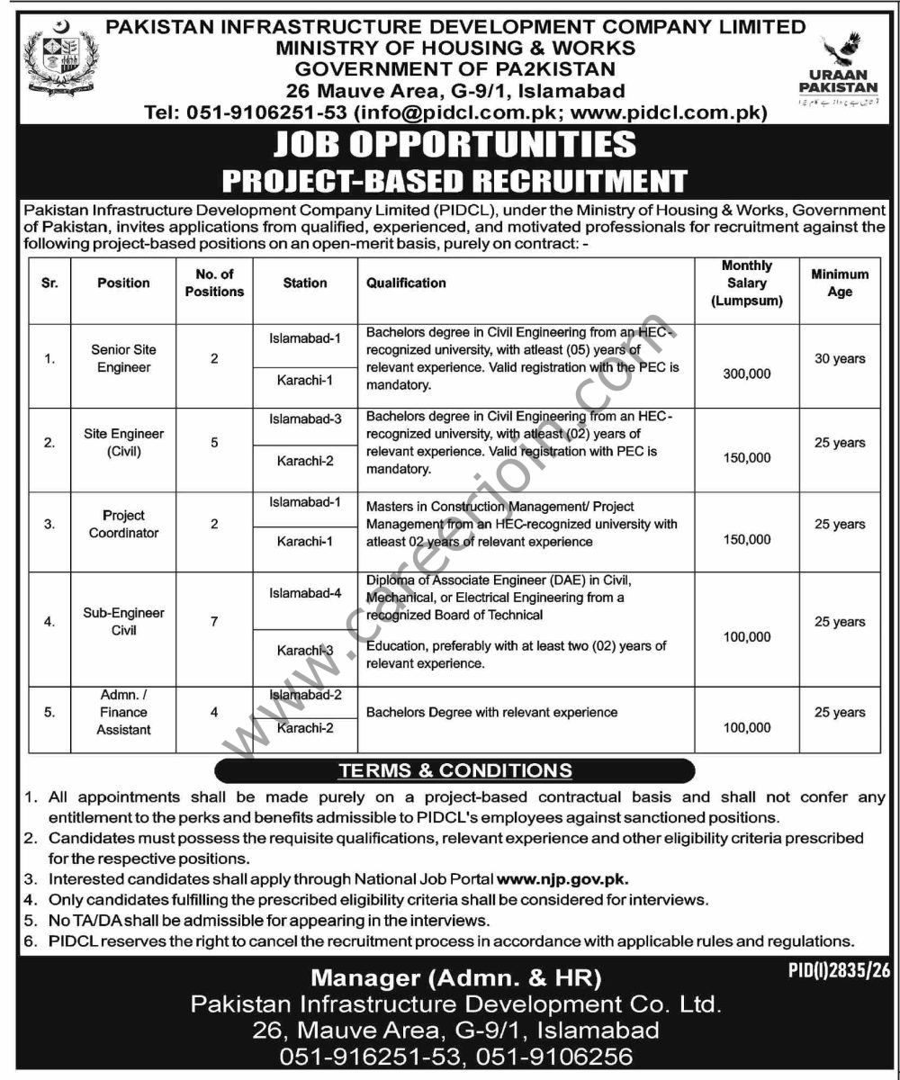 Pakistan Infrastructure Development Co Ltd PIDCL Jobs 27 September 2026 Dawn 1