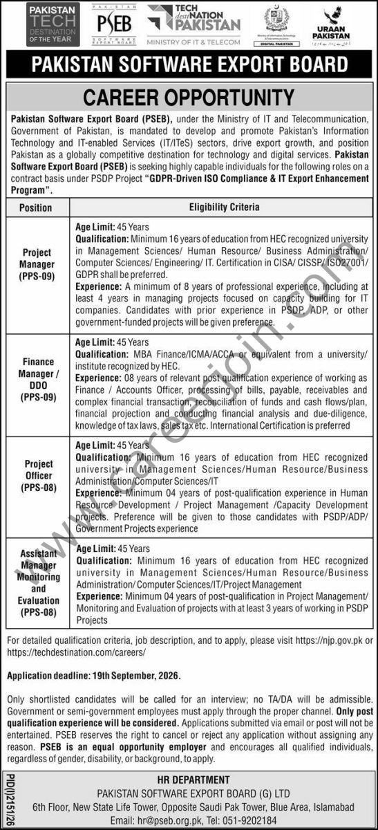Pakistan Software Export Board PSEB Jobs 04 September 2026 Dawn 1