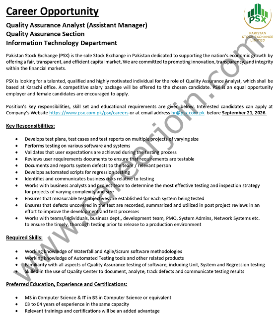 Pakistan Stock Exchange PSX Jobs 15 September 2026 01 1