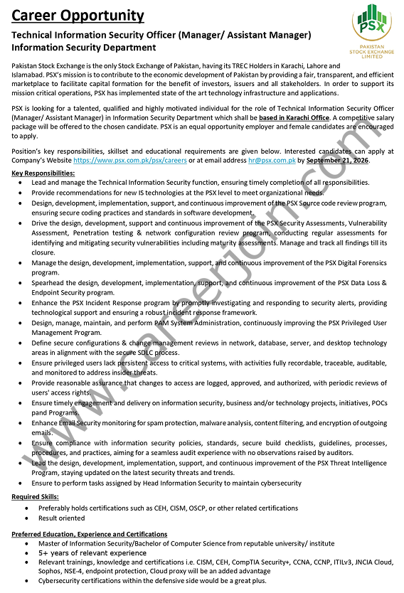 Pakistan Stock Exchange PSX Jobs 15 September 2026 02 1
