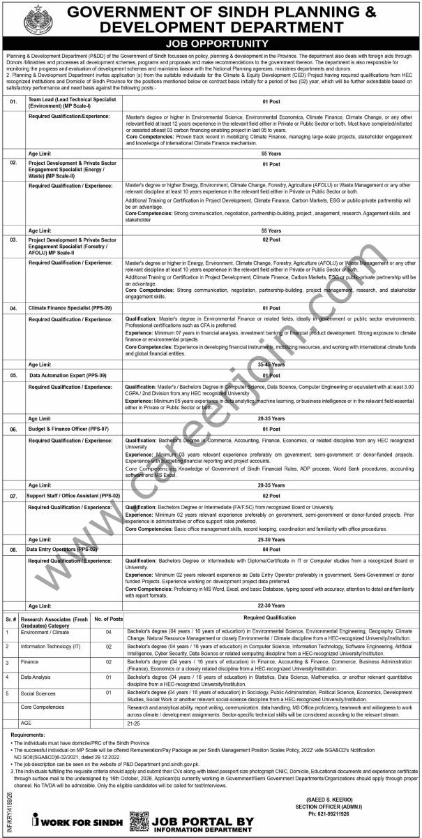 Planning and Development Department P&DD Jobs 23 September 2026 Dawn 1