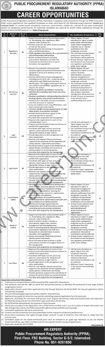 Public Procurement Regulation Authority PPRA Jobs 20 September 2026 Dawn 1