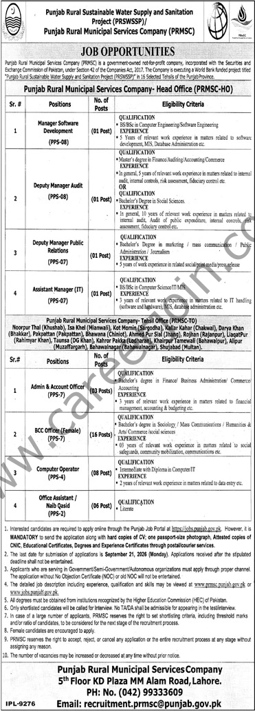 Punjab Rural Municipal Services Co PRMSC Jobs 06 September 2026 The News 1