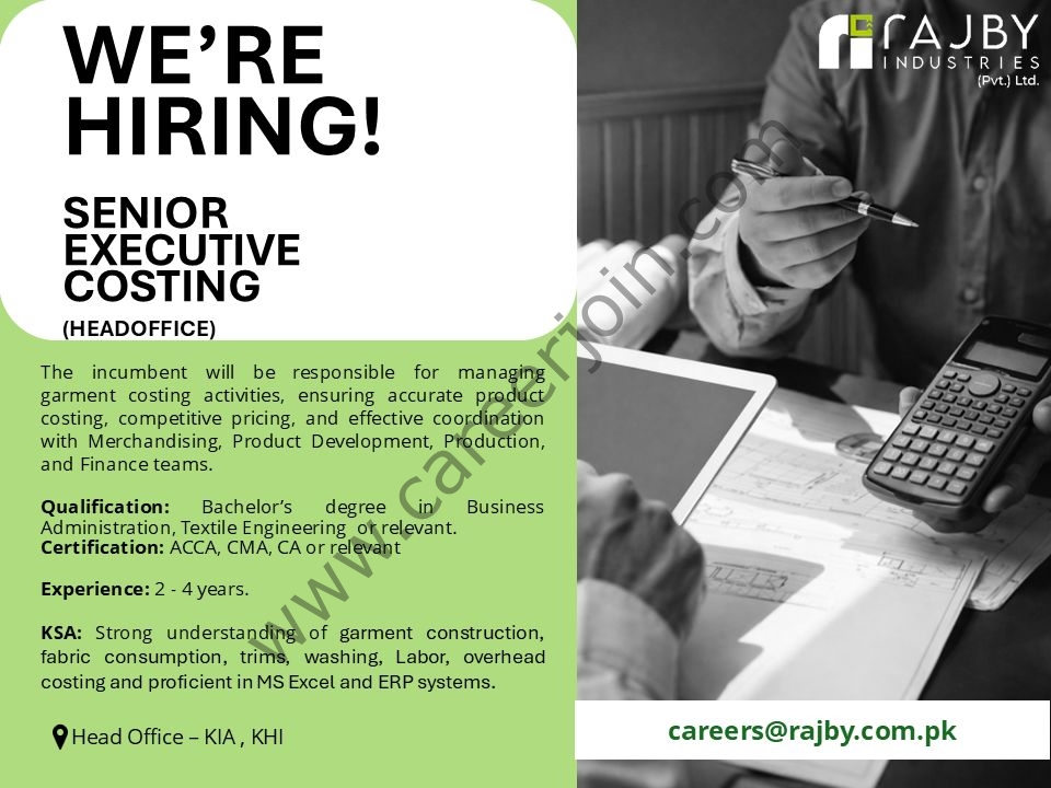 RAJBY Industries Jobs Senior Executive Costing 1