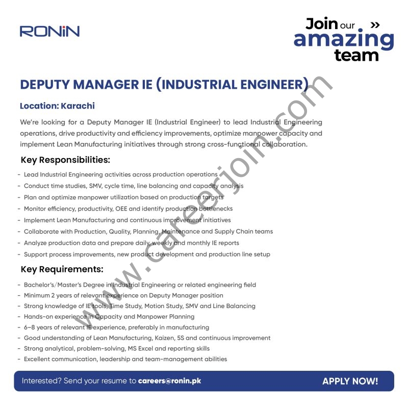 Ronin Pakistan Jobs Deputy Manager IE 1
