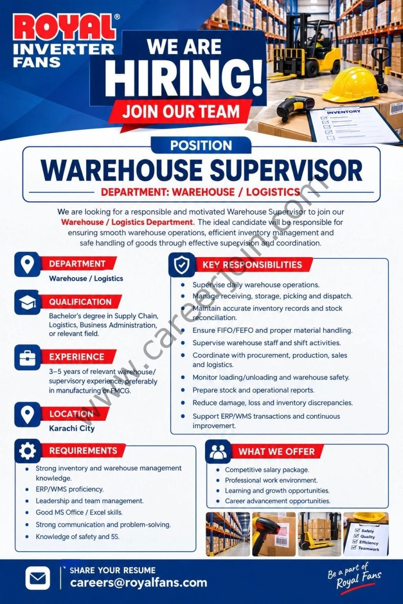 Royal Fans Industry Jobs Warehouse Supervisor 1