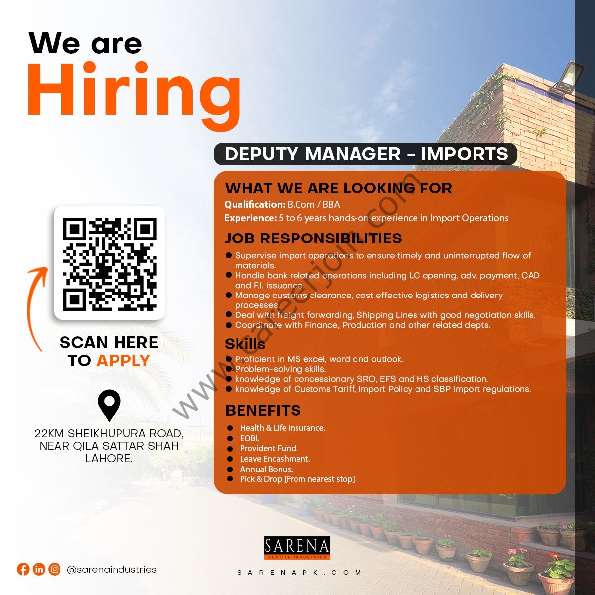 Sarena Textile Industries Jobs Deputy Manager Imports 1