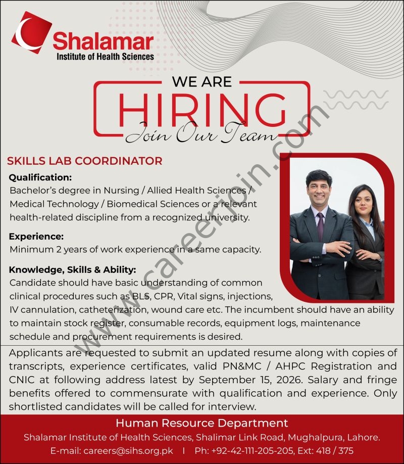 Shalamar Institute of Health Sciences (SIHS) Jobs September 2026 1