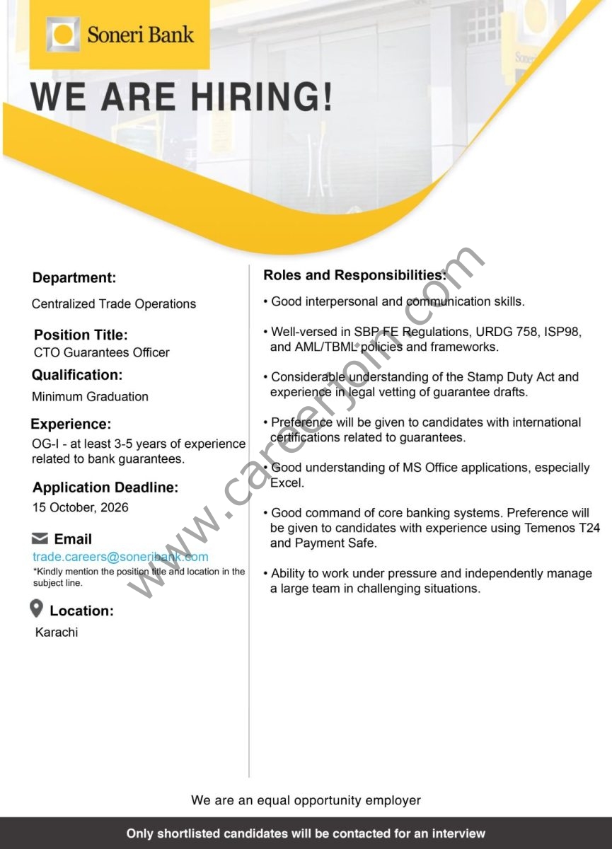 Soneri Bank Limited Jobs CTO Guarantees Officer 1
