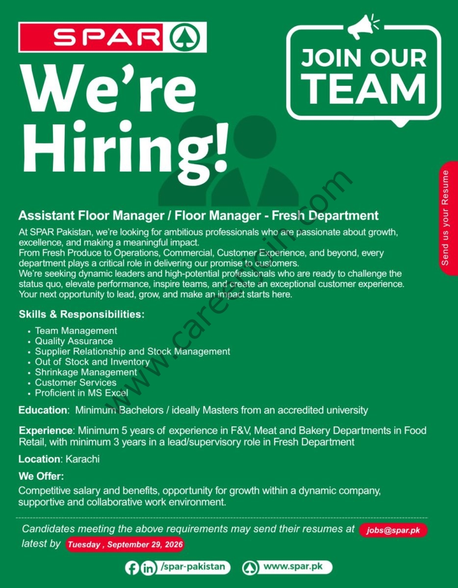 SPAR Pakistan Jobs Assistant Floor Manager / Floor Manager 1
