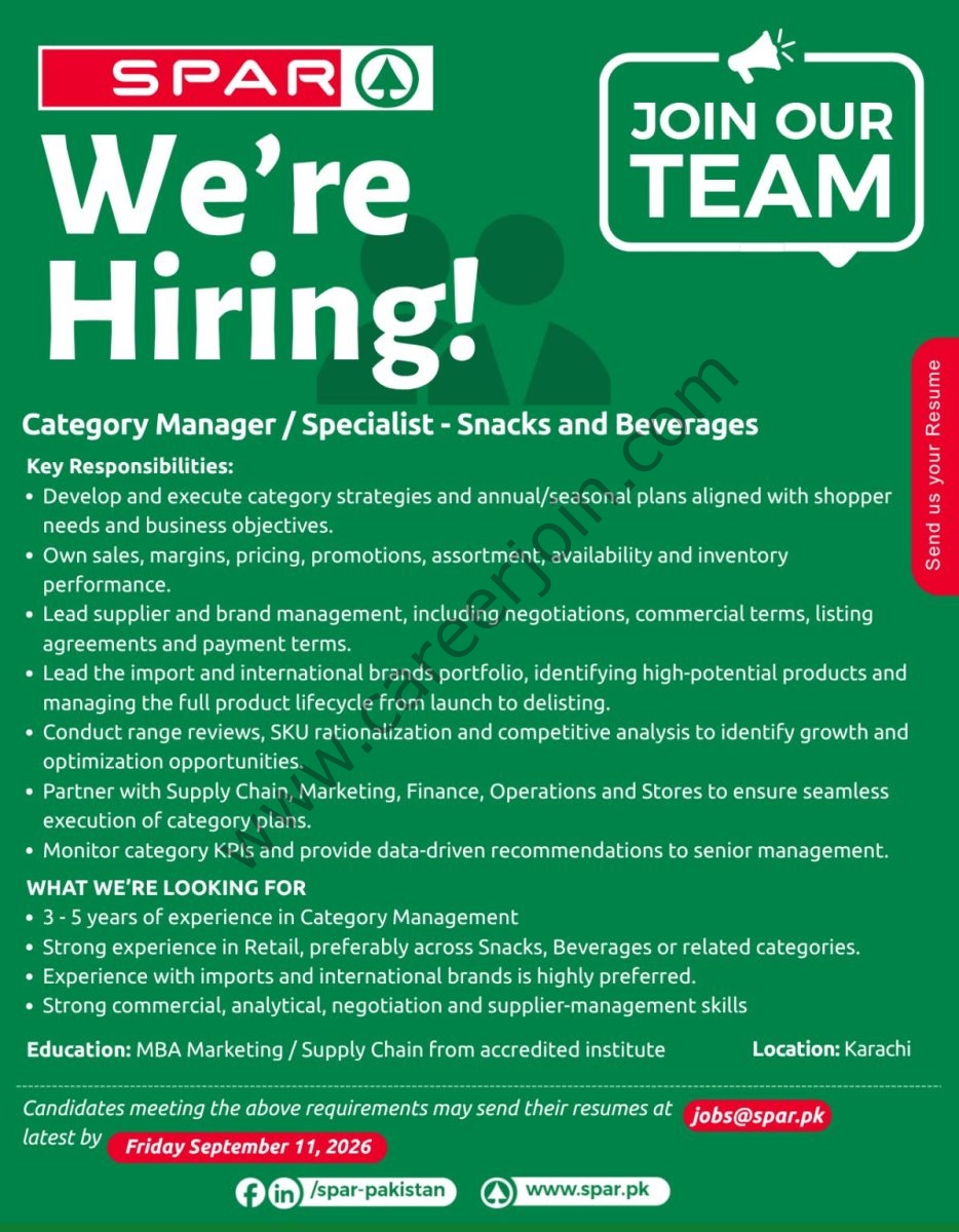 SPAR Pakistan Jobs Category Manager / Specialist Snacks & Beverages 1