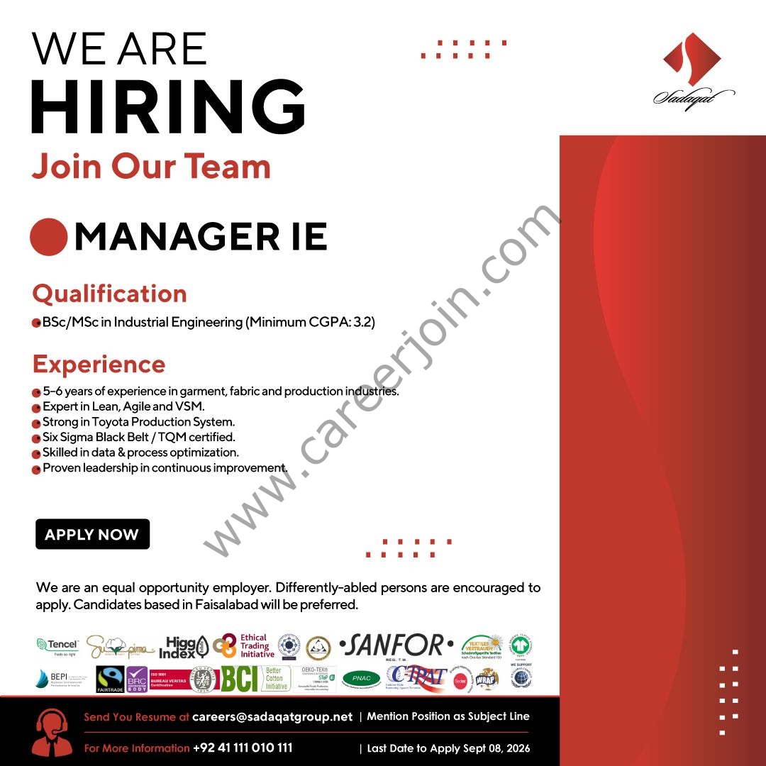 Sadaqat Limited Jobs September 2026 2