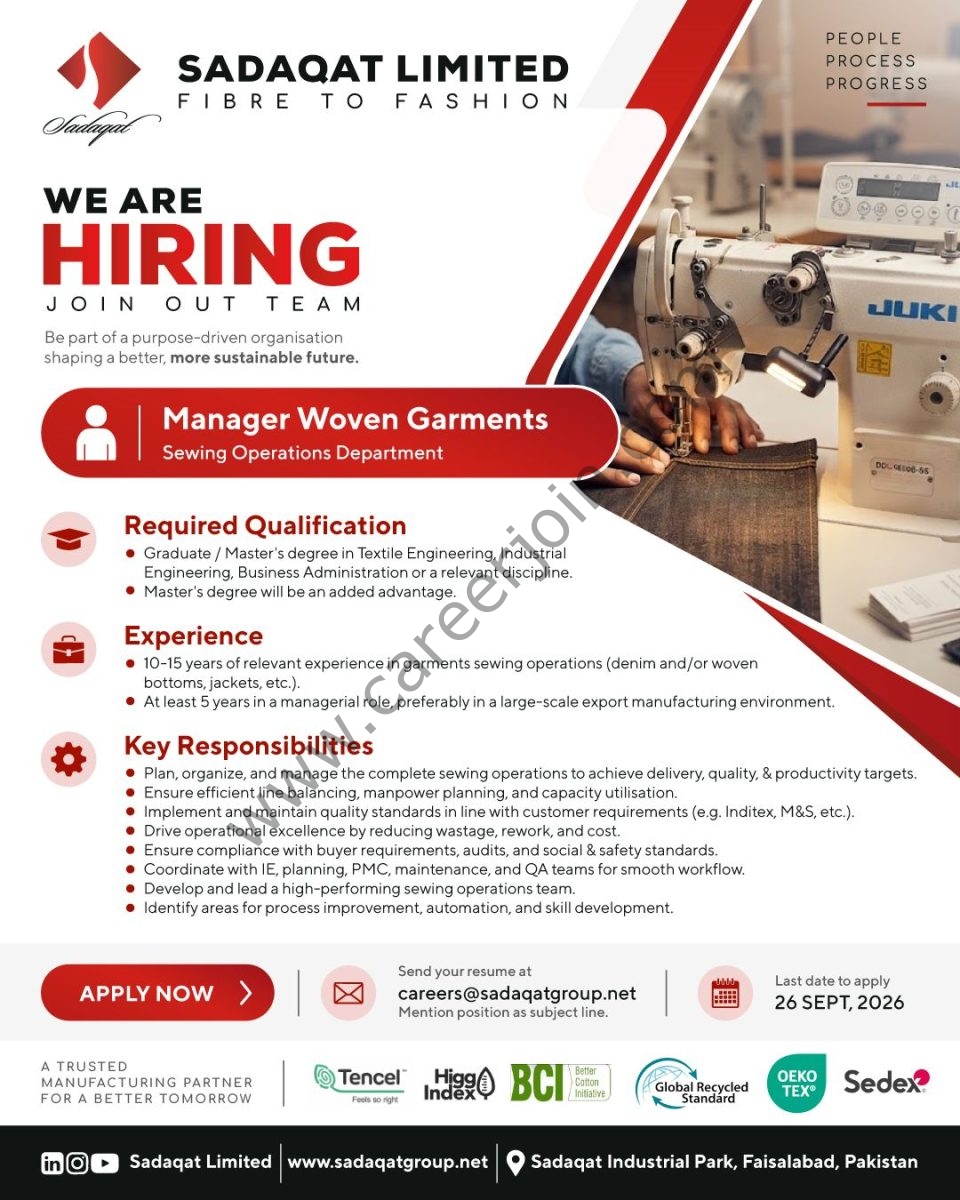 Sadaqat Limited Jobs September 2026 2