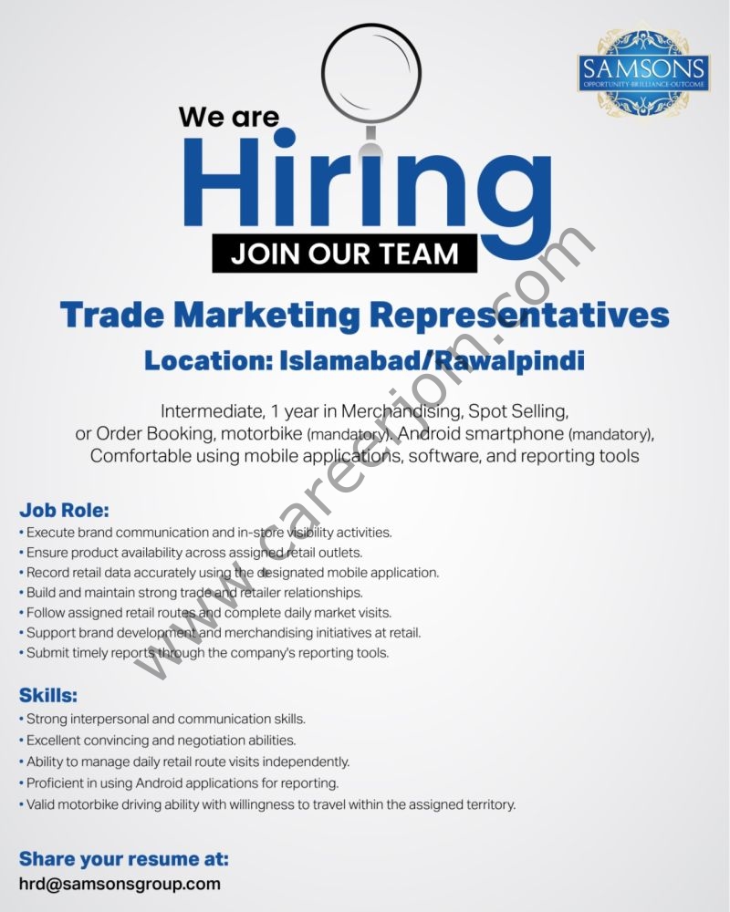 Samsons Group Jobs Trade Marketing Representatives 1