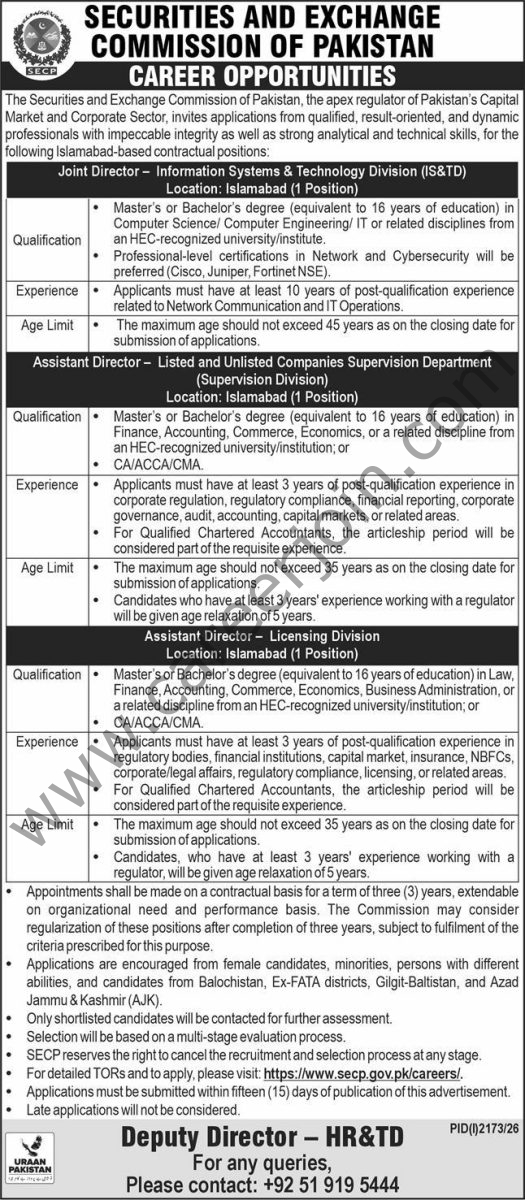 Securities & Exchange Commission SECP Jobs 06 September 2026 Express 1