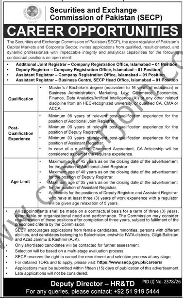 Securities & Exchange Commission of Pakistan SECP Jobs 13 Septeber 2026 Jang 1
