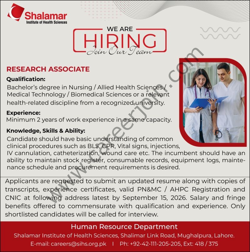 Shalamar Institute of Health Sciences (SIHS) Jobs September 2026 4