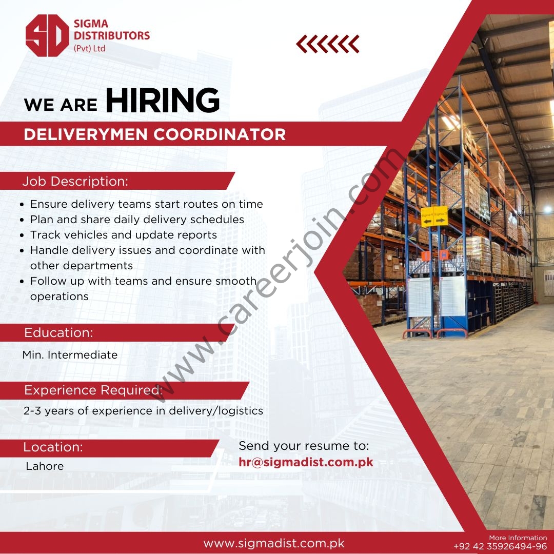 Sigma Distributors Pvt Ltd Jobs Deliveryman Coordinator 1