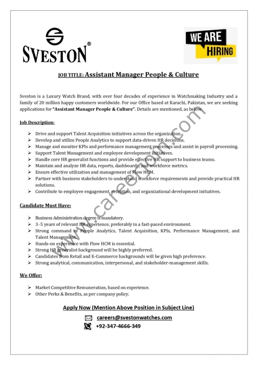 Sveston Watches Jobs Assistant Manager People & Culture  1