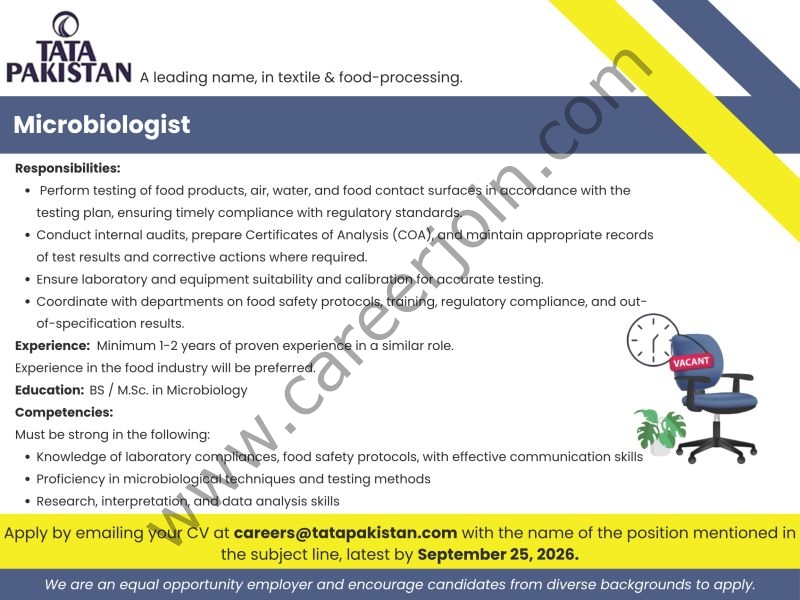 Tata Pakistan Jobs Microbiologist 1