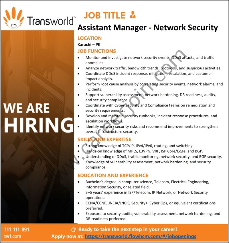 Transworld Associates Jobs Assistant Manager Network Security 1