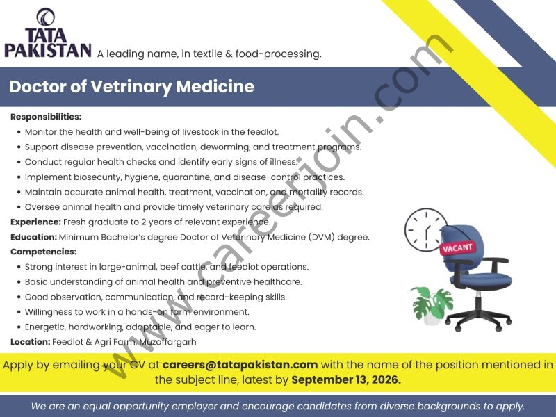 Tata Pakistan Jobs Doctor of Vetrinary Medicine 1