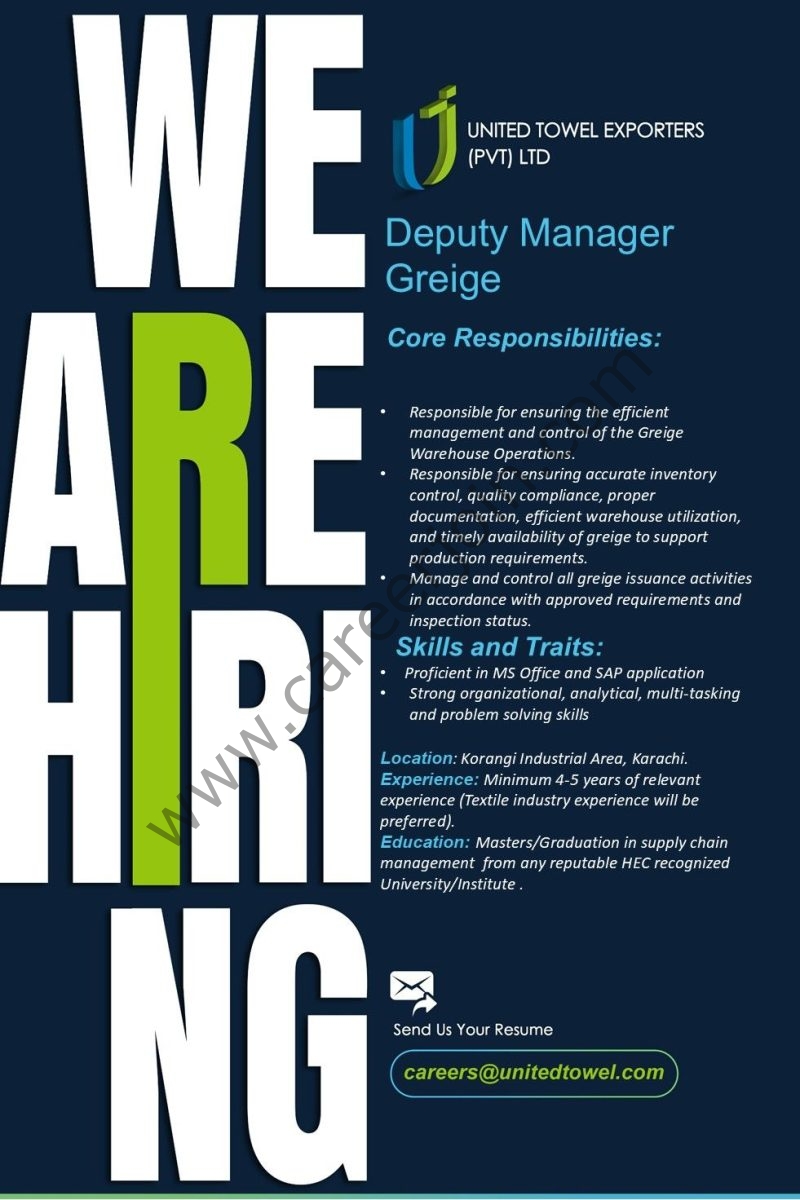 United Towel Exporters Jobs Deputy Manager Greige 1