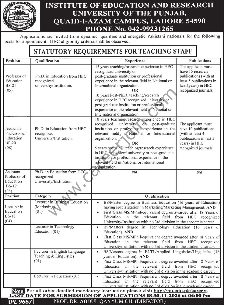 University of Punjab Jobs 16 September 2026 Express Tribune 1