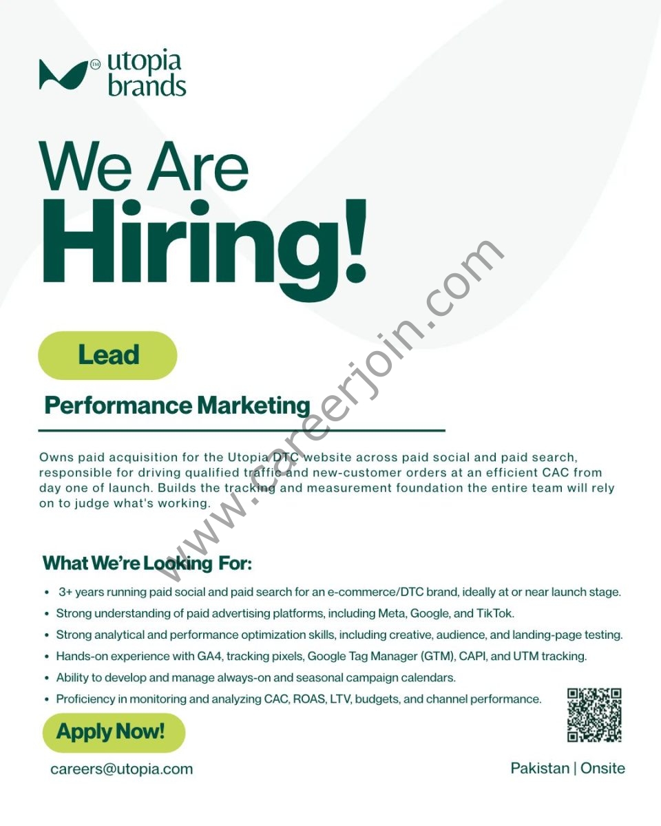 Utopia Brands Jobs Lead Performance Marketing DTC 1