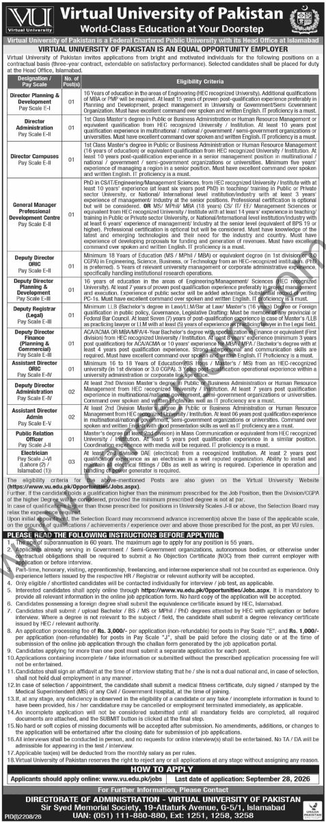 Virtual University Of Pakistan Jobs 06 September 2026 Dawn 1
