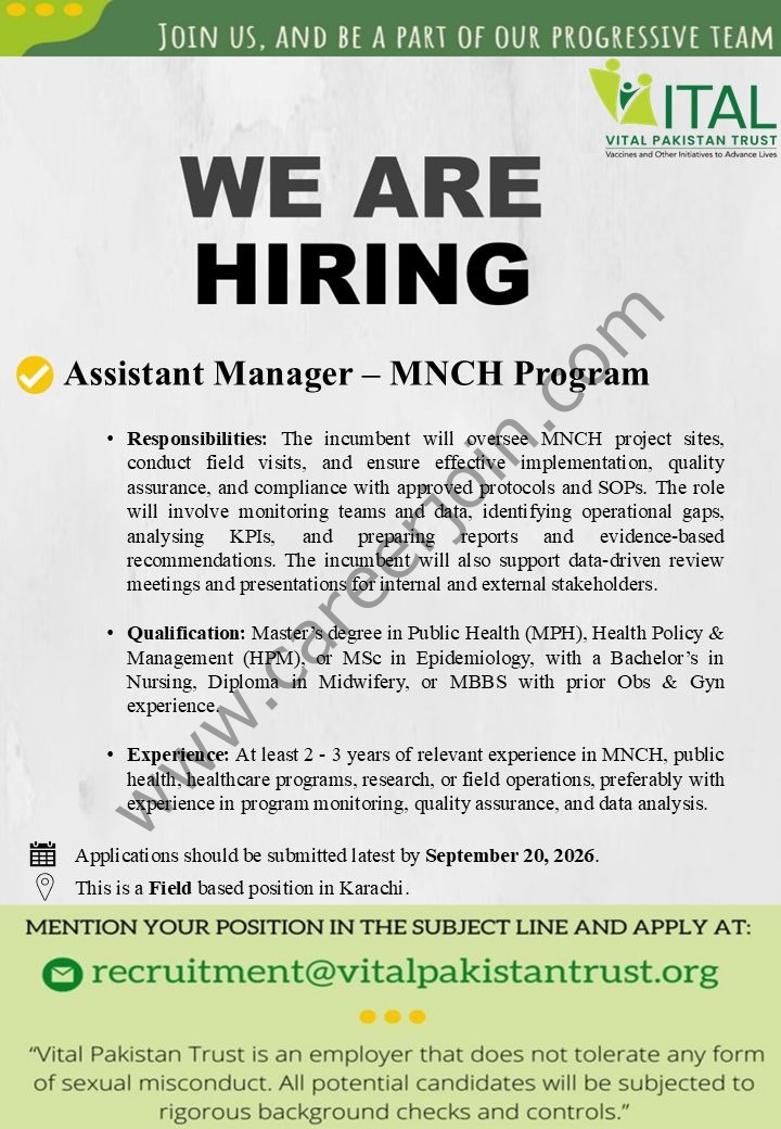 Vital Pakistan Trust Jobs Assistant Manager  1
