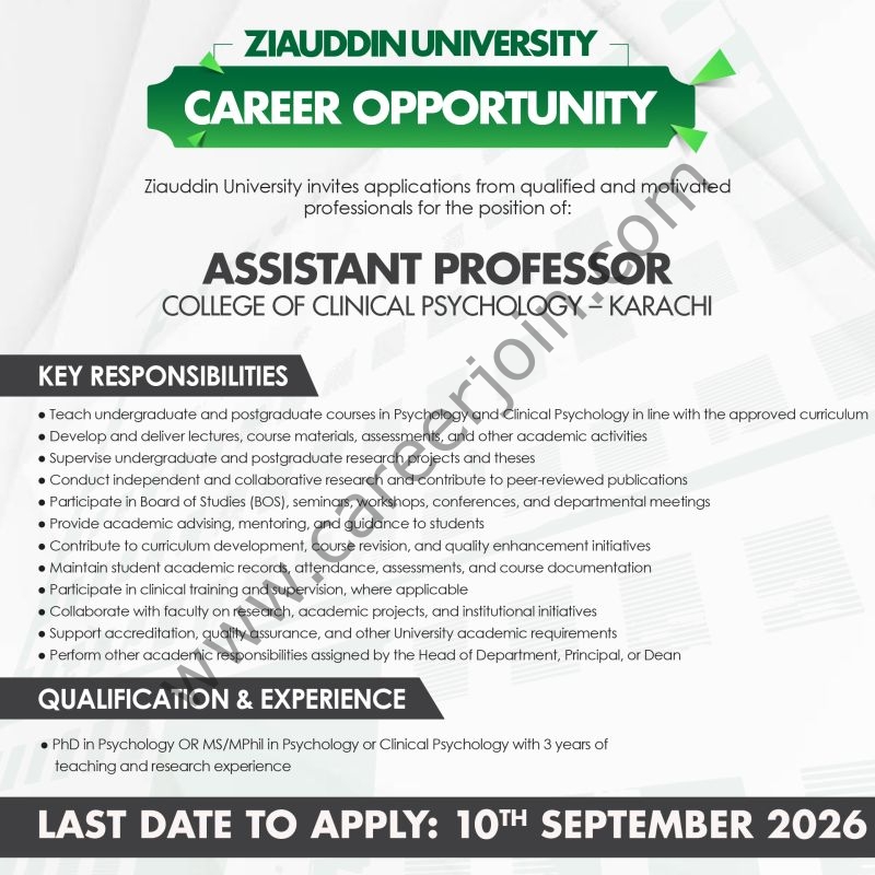 Ziauddin University Jobs September 2026 1