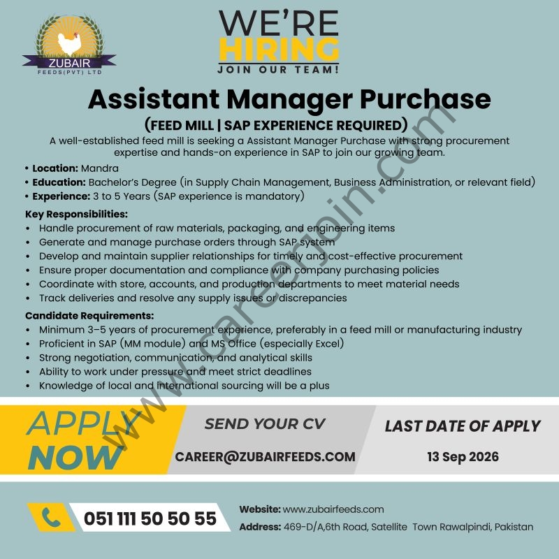 Zubair Feeds Pvt Ltd Jobs Assistant Manager Purchase 1