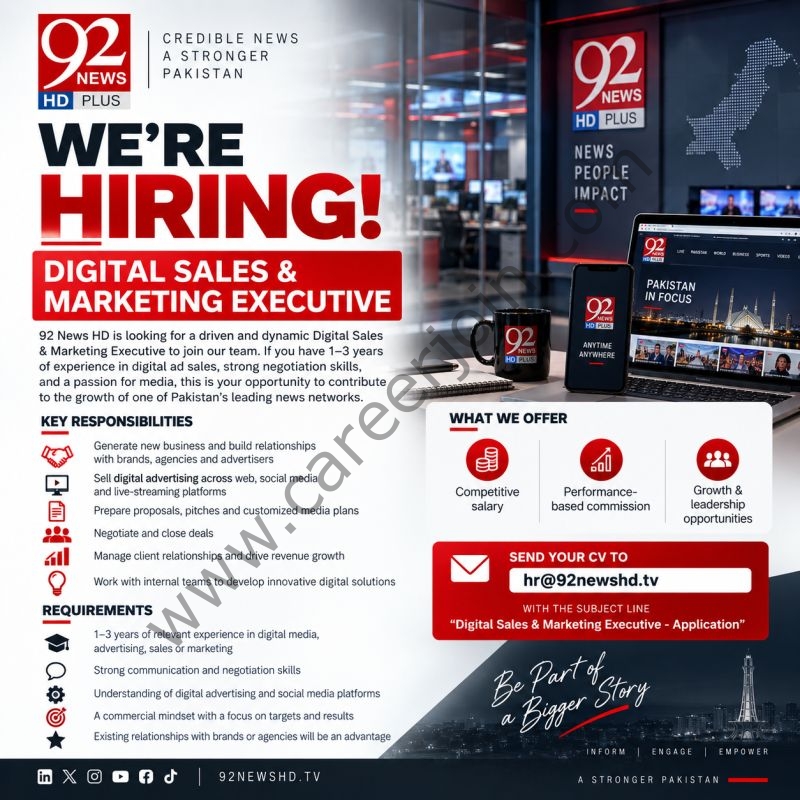 92 News HD Plus Jobs Digital Sales & Marketing Executive 1