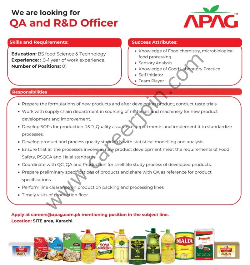 Agro Processor Atmospheric Gases Ltd APAG Jobs Quality Assurance & Research & Development 1