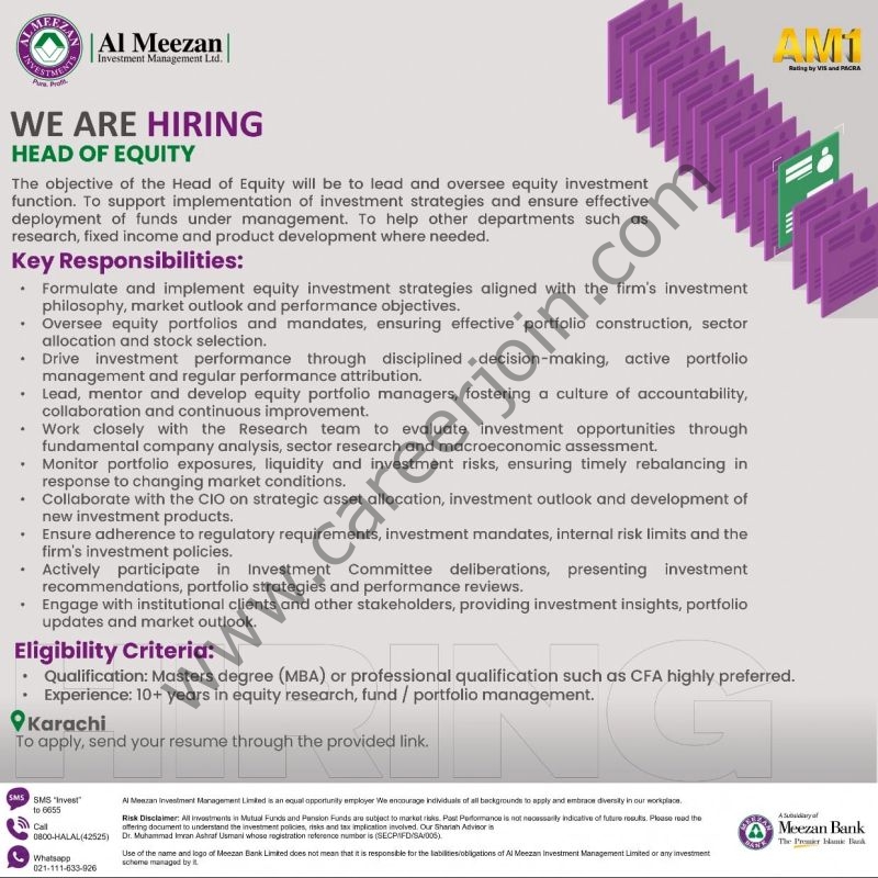 Al Meezan Investments Jobs Head of Equity 1