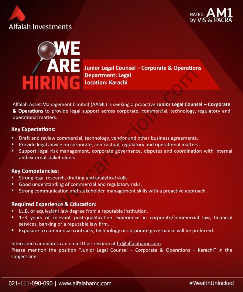 Alfalah Asset Management Limited Jobs Junior Legal Counsel 1