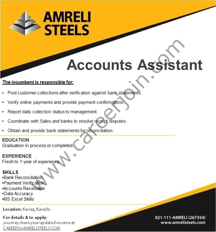 Amreli Steels Jobs Accounts Assistant 1
