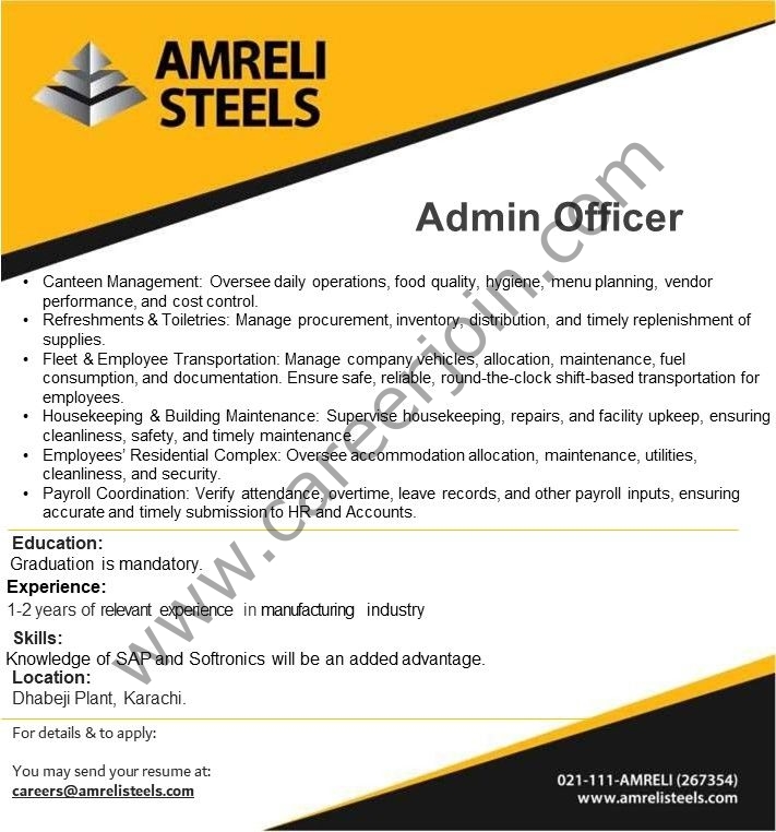 Amreli Steels Jobs Admin Officer 1